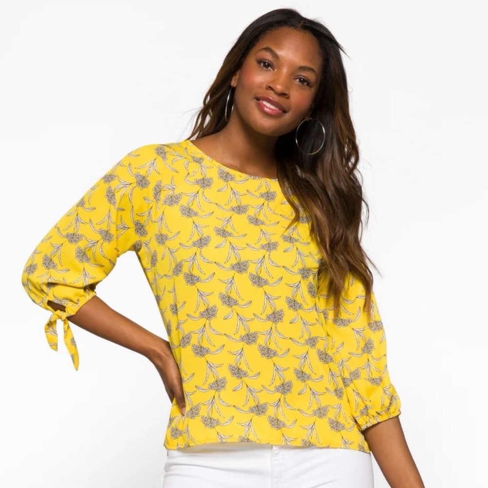 Papermoon Yellow Floral Tie-Sleeve Blouse